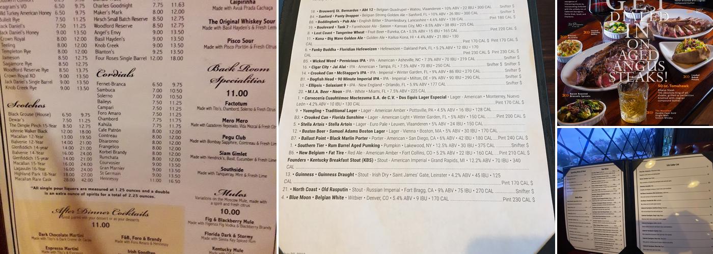 The Back Room Steakhouse Menu