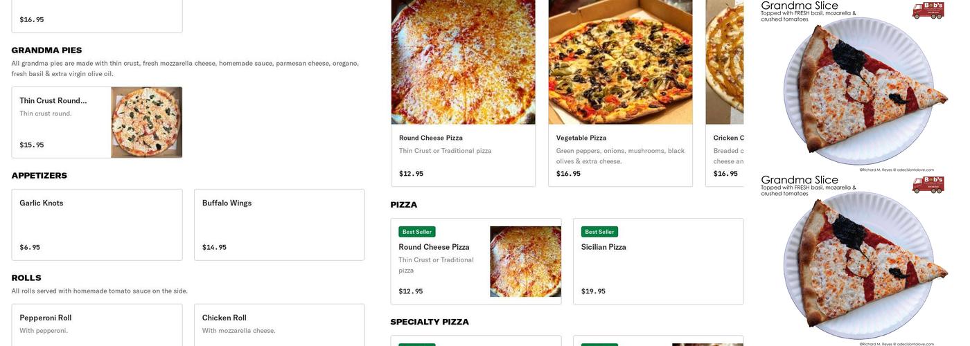 Bob's Thin Crust Pizza Menu