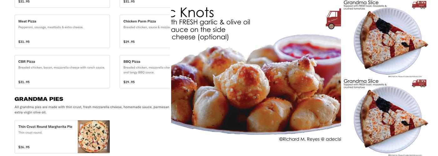 Bob's Thin Crust Pizza Menu