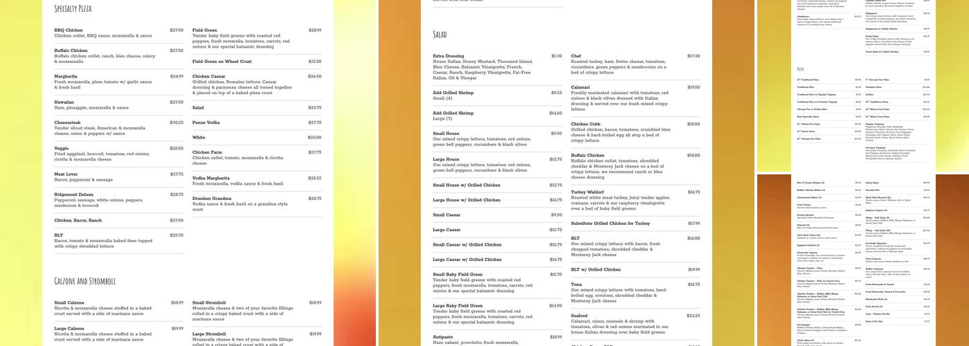 Ridgemont Pizza & Restaurant Menu