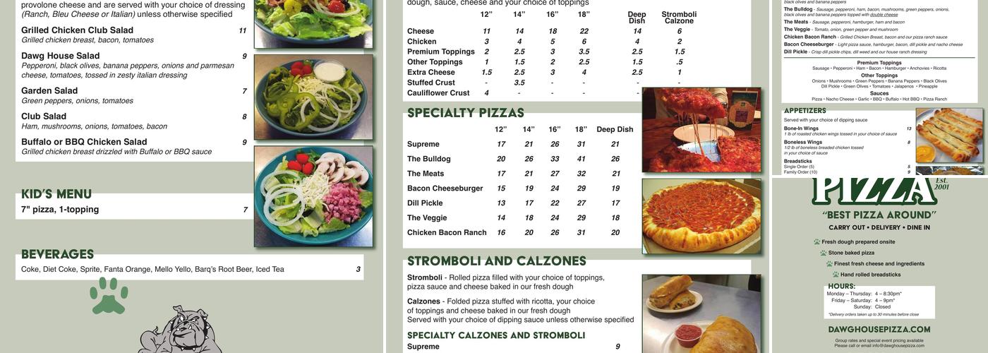 Dawg House Pizza Menu