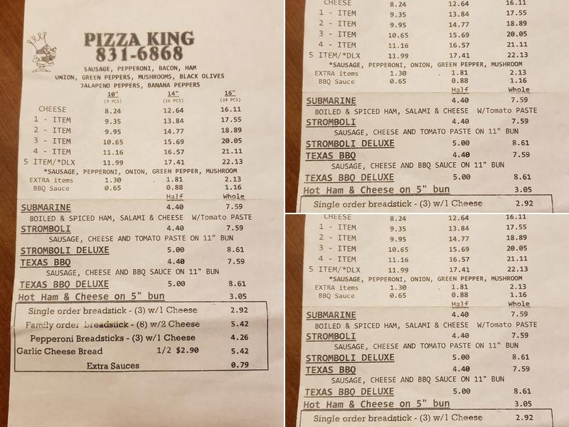 Pizza King Of Mooresville Menu