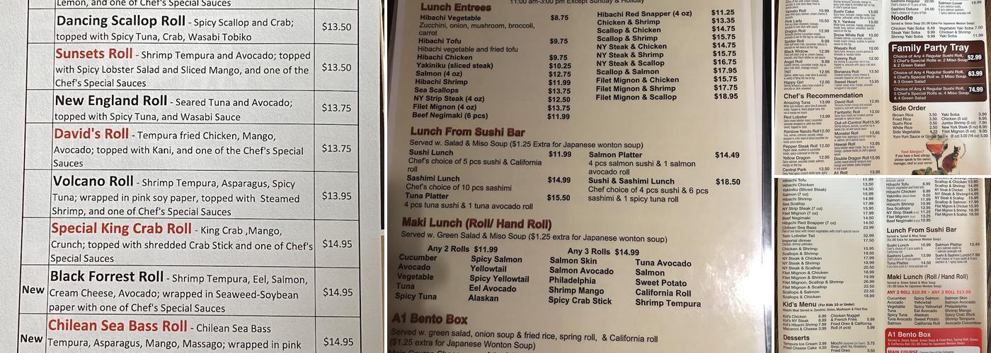 A1 Japanese Steakhouse and Sushi Bar Menu