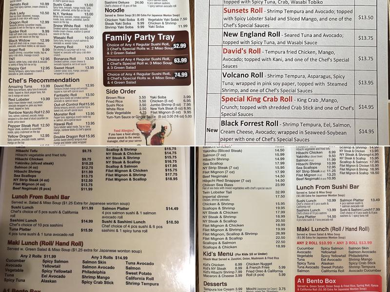A1 Japanese Steakhouse and Sushi Bar Menu