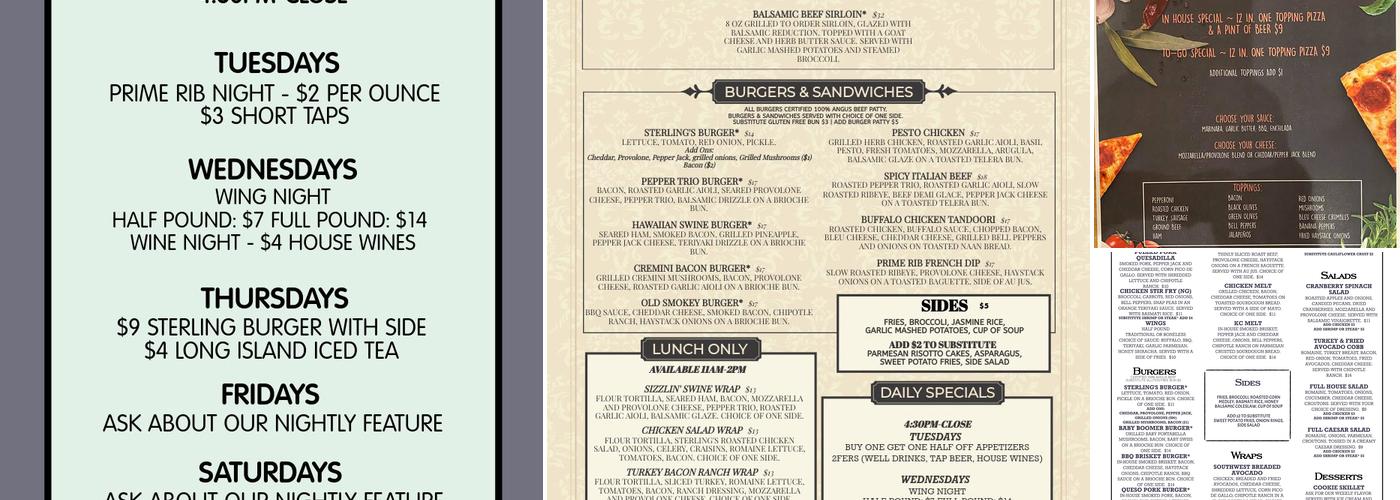 Sterling's Cafe & Grille Menu