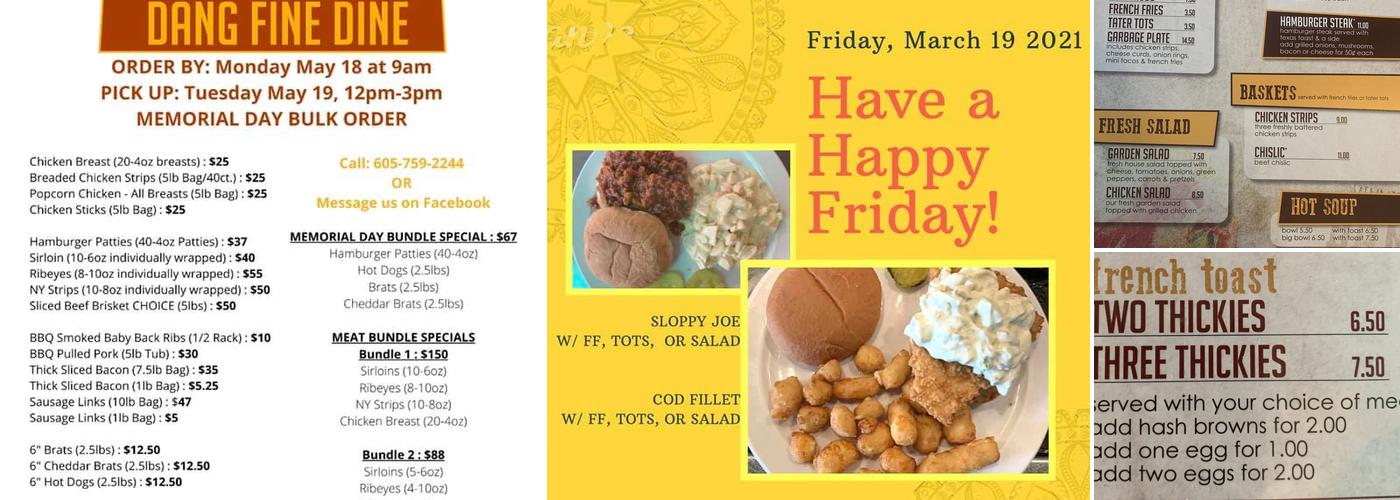 Vinnie's Dang Fine Dine Menu