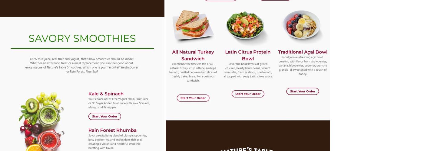 Nature's Table Menu