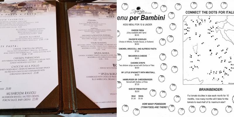 Spezia Restaurant Menu