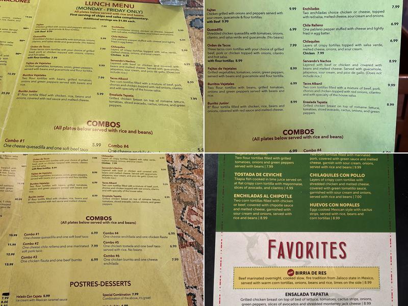 Servando's Menu