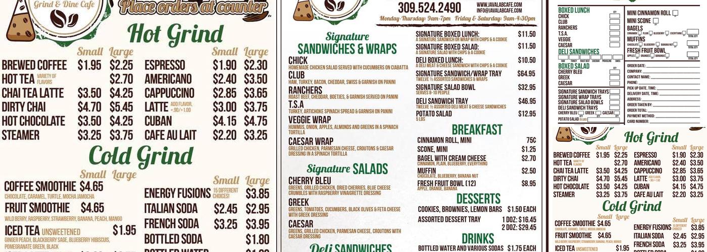 The Java Lab Grind & Dine Cafe Menu