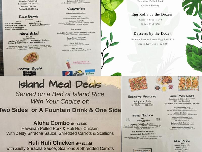 Zeke's Island Express Menu