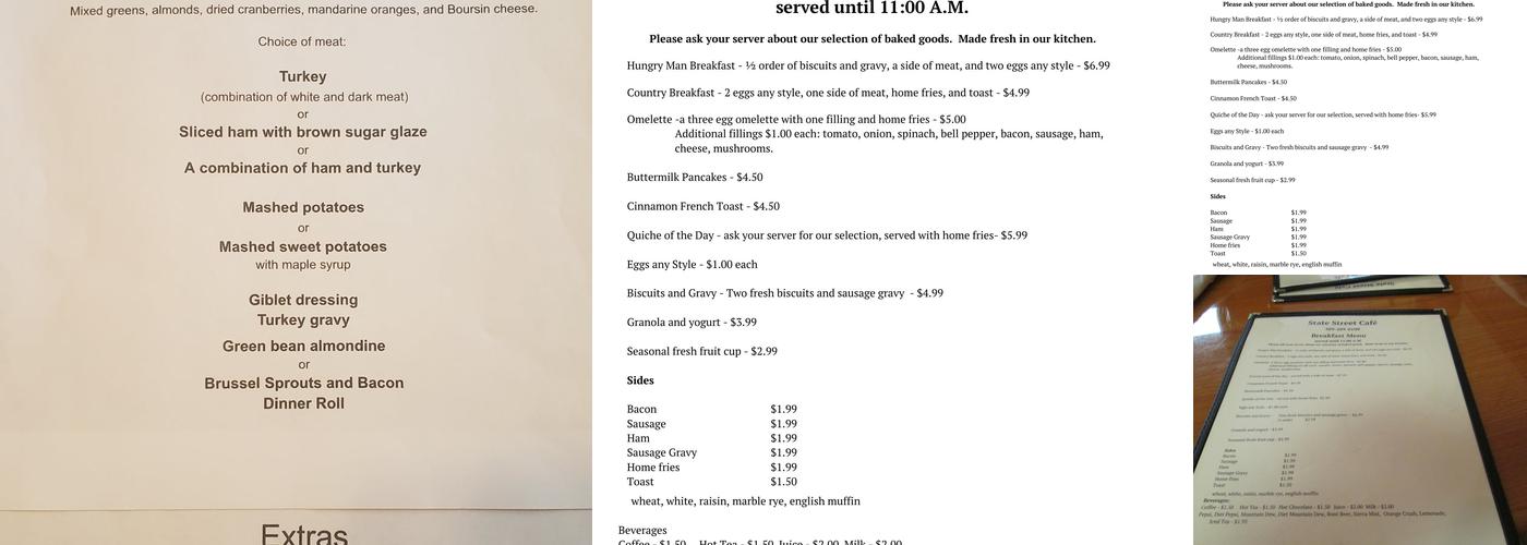 State Street Cafe Menu