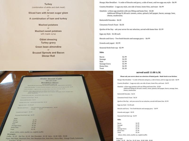 State Street Cafe Menu