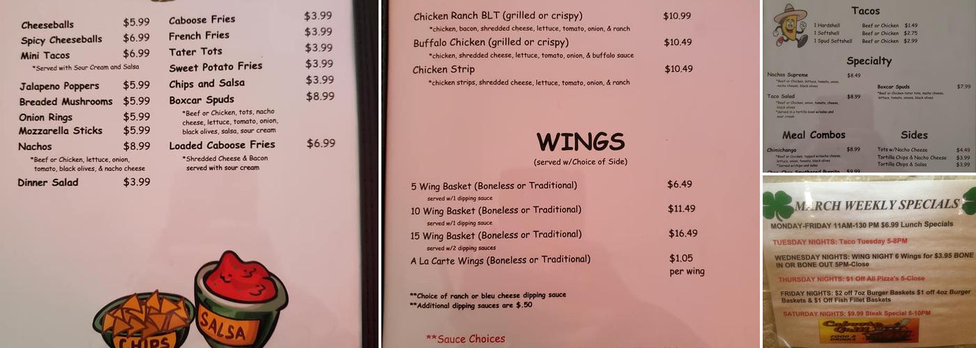 The Caboose Bar & Grill Menu