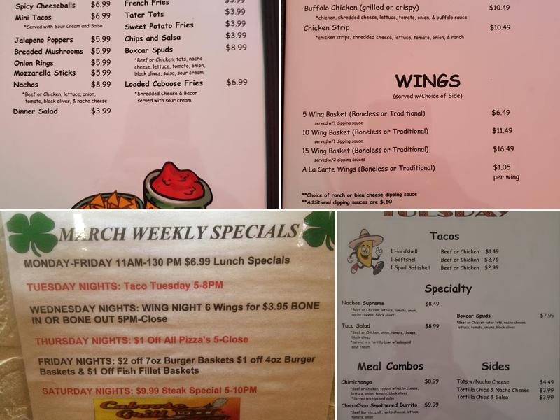 The Caboose Bar & Grill Menu