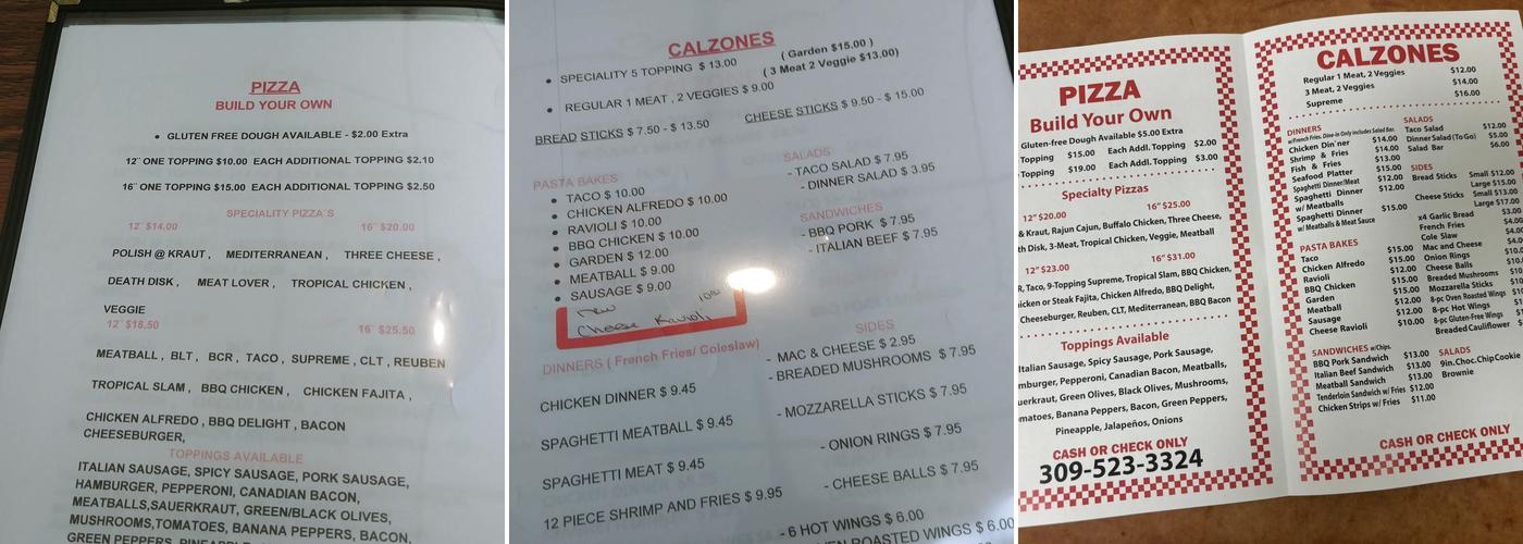 Riverbend Pizza Place Menu