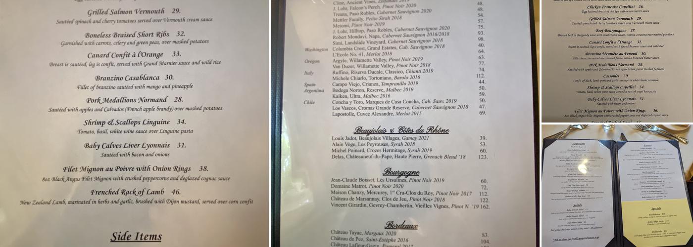 Madeleine's Petit Paris Menu