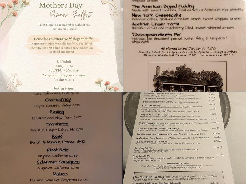 The Old '76 House Menu