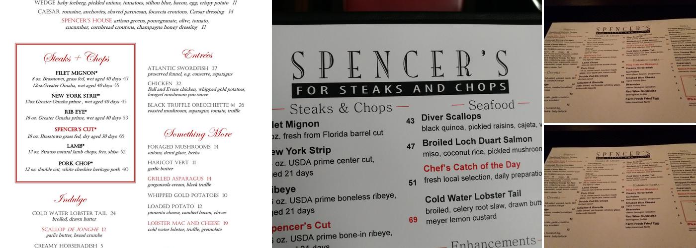 Spencer's For Steak & Chops Menu