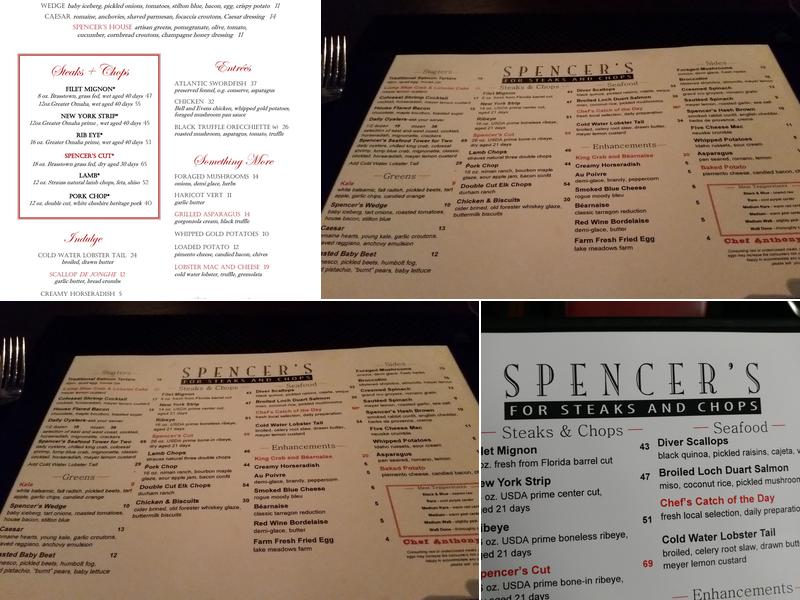Spencer's For Steak & Chops Menu