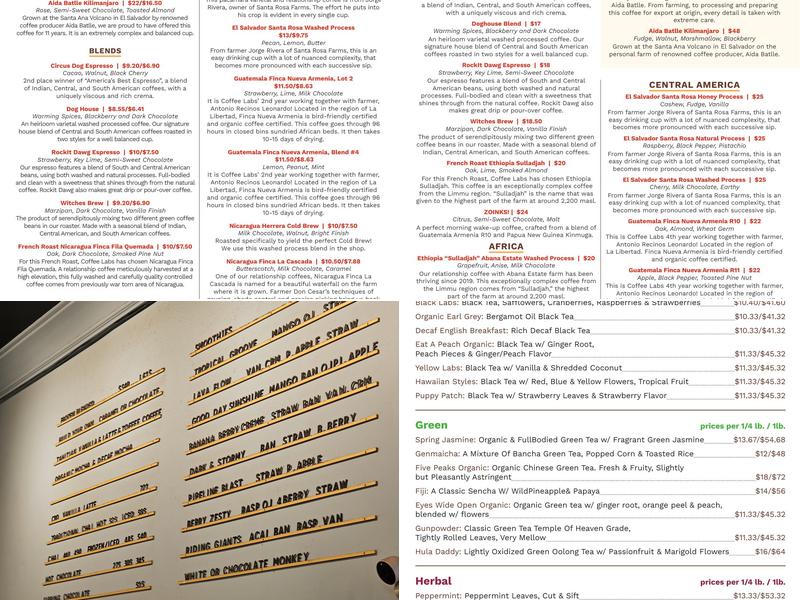 Coffee Labs Roasters Inc. Menu