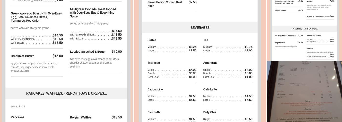 La Vie En Rose Bakery Cafe Menu