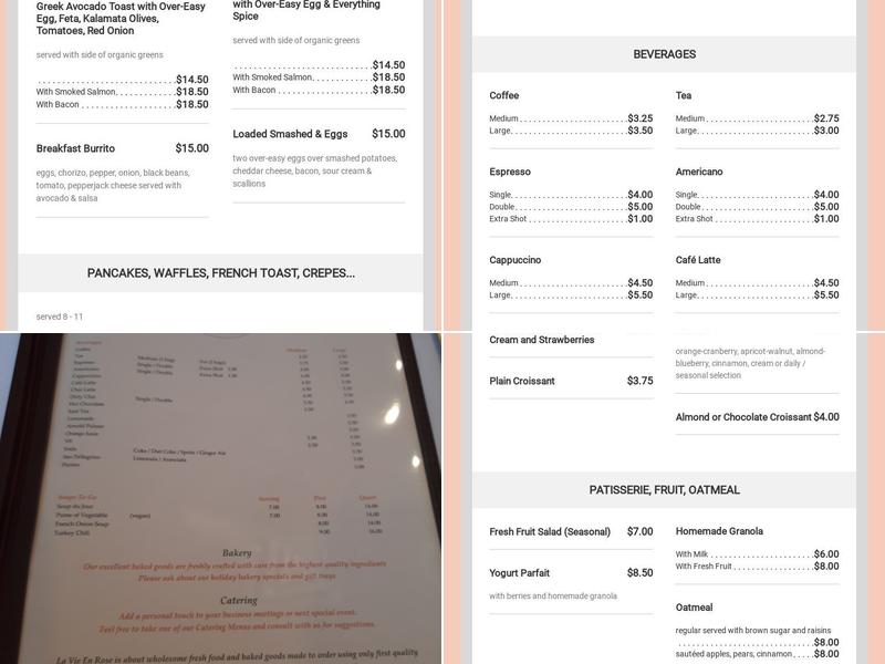 La Vie En Rose Bakery Cafe Menu