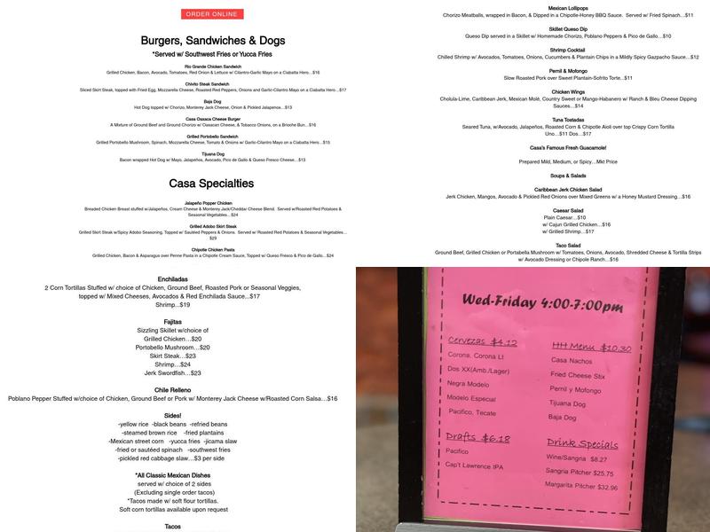 Casa del Sol Menu
