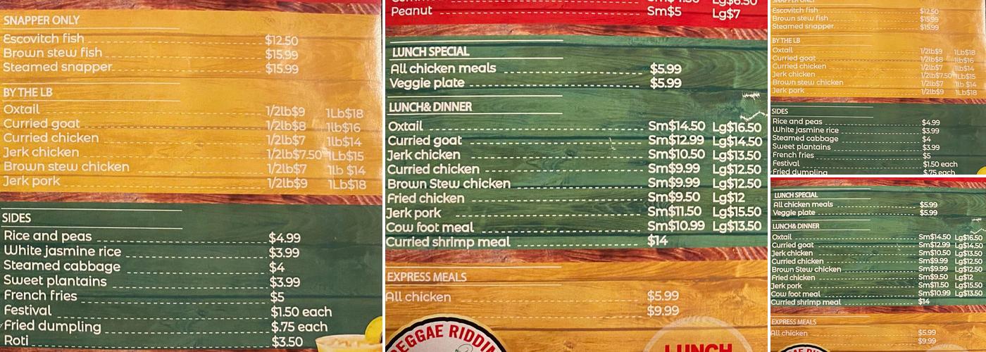 Reggae Riddim Jamaican Restaurant and Lounge Menu