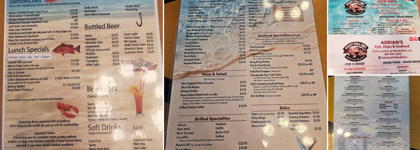 𝗔𝗱𝗿𝗶𝗮𝗻'𝘀 𝗙𝗶𝘀𝗵 & 𝗖𝗵𝗶𝗽𝘀 𝗣𝗲𝗿𝘂𝘃𝗶𝗮𝗻 Restaurant Menu