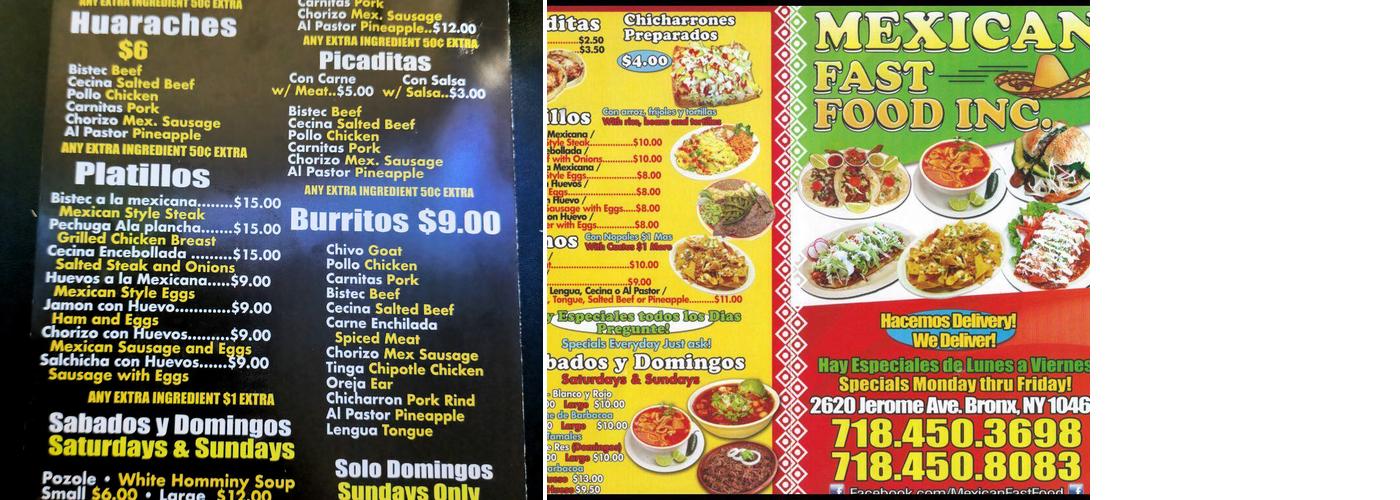 Mexican Fast Food Menu