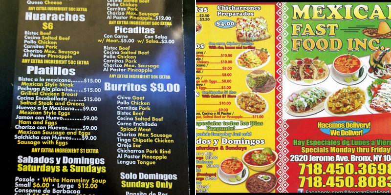 Mexican Fast Food Menu