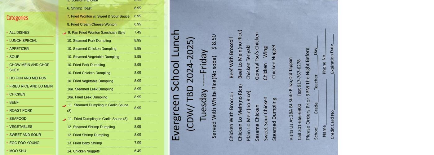 Ever Green Chinese Food Menu