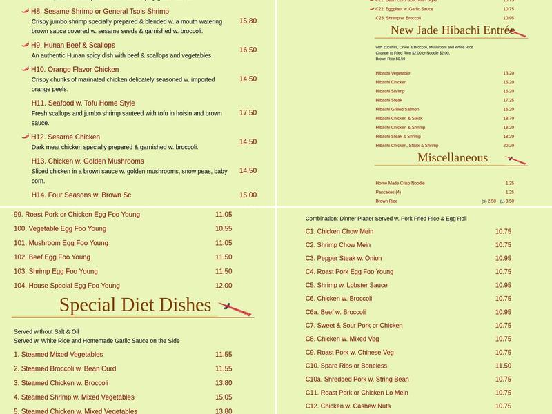 Hunan New Jade Menu