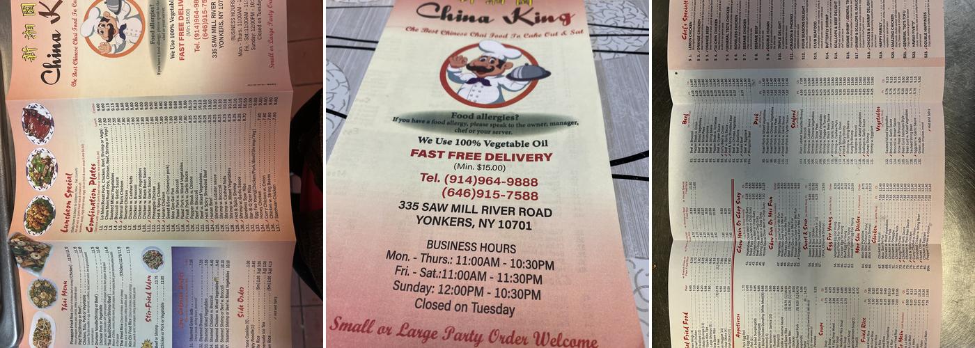 China King Menu