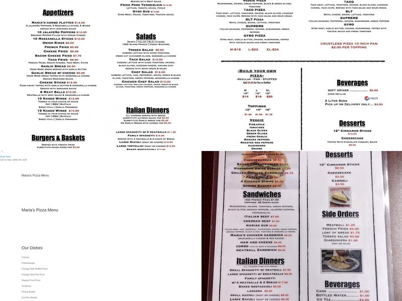 Maria's Pizza Menu
