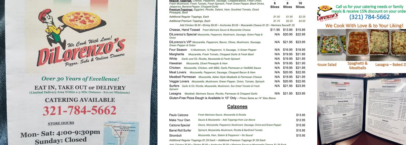 DiLorenzo's Pizzas, Subs & Italian Restaurant Menu