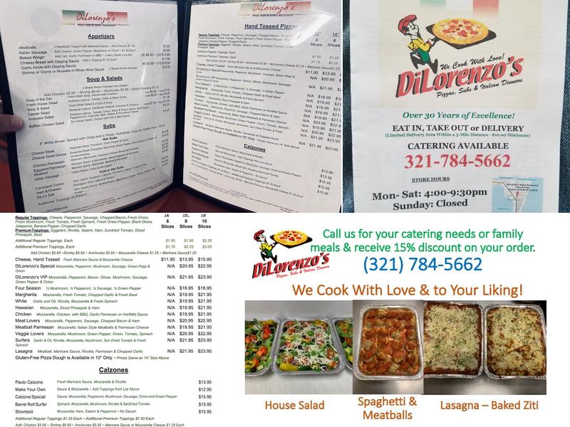 DiLorenzo's Pizzas, Subs & Italian Restaurant Menu