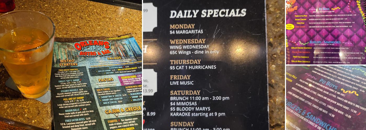 Orleans Bistro and Bar Menu