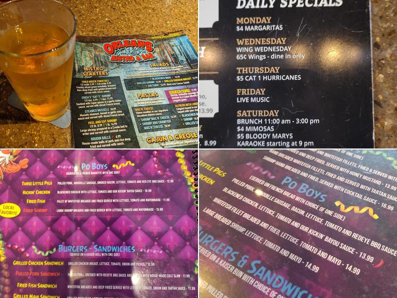 Orleans Bistro and Bar Menu