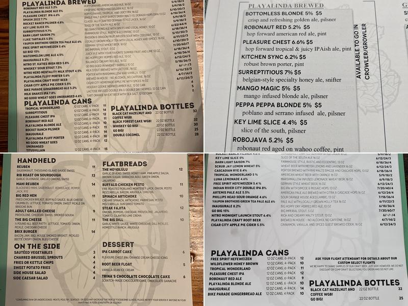 Playalinda Brewing Company - Brix Project Menu