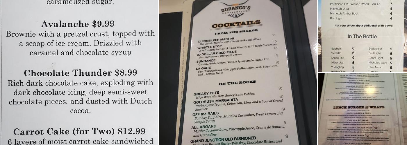 Durango's Steakhouse Titusville Menu
