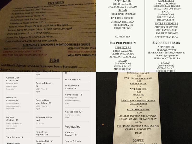Allendale Steakhouse Menu