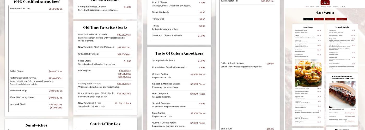 354 Steakhouse Menu