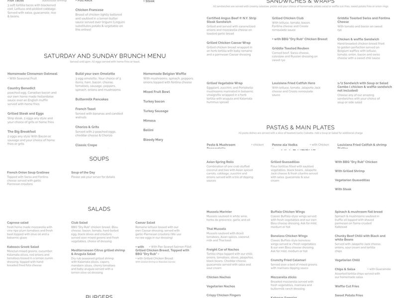 Kabooz's Bar & Grill Menu