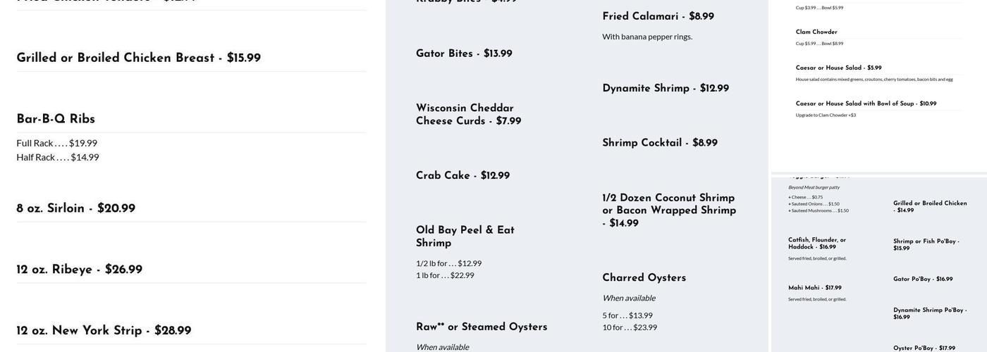 Dixie Crossroads Menu