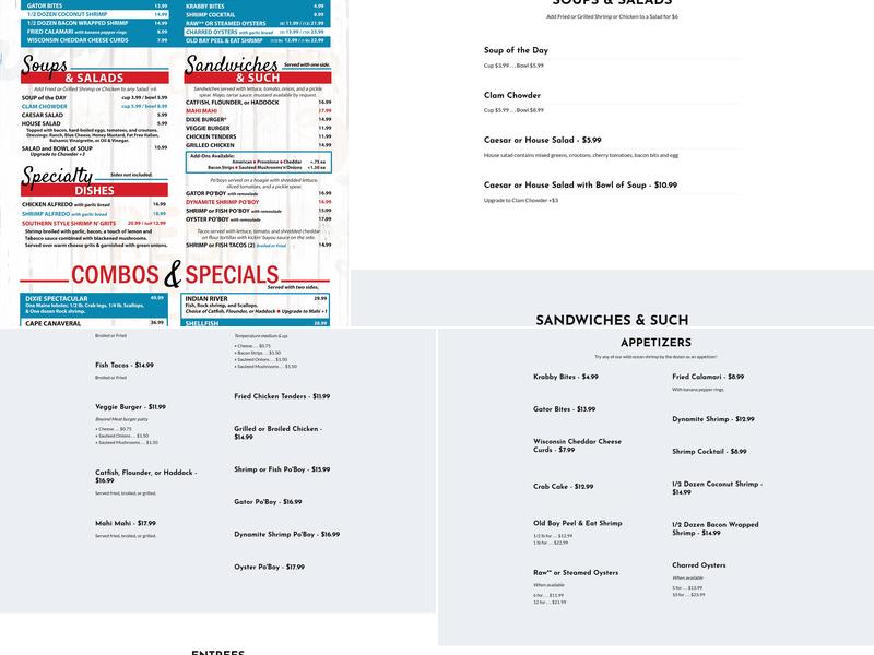 Dixie Crossroads Menu