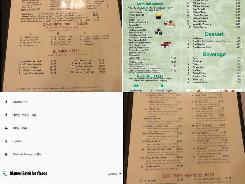 Yoma Yama Sushi Menu