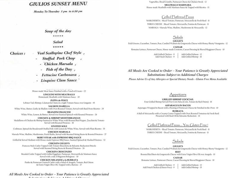 Giulio's Restaurant Menu