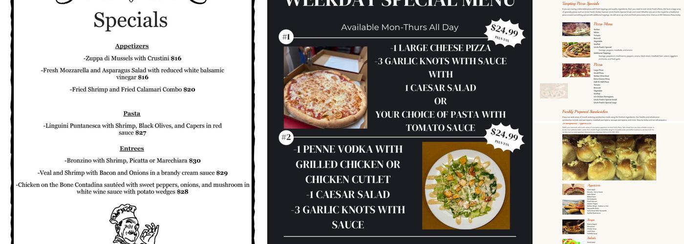 Uncle Franks Pizza Menu